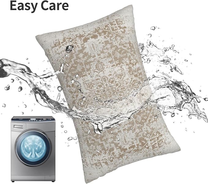 AEIOAE Boho Pillow Covers 12x20 Inch Set of 2,Carpet Pattern Throw Pillows Case,Brown Beige White Ethnic Design Outdoor Decorative Square Linen Farmhouse Decor Cushion Covers for Home Sofa Bed Couch
