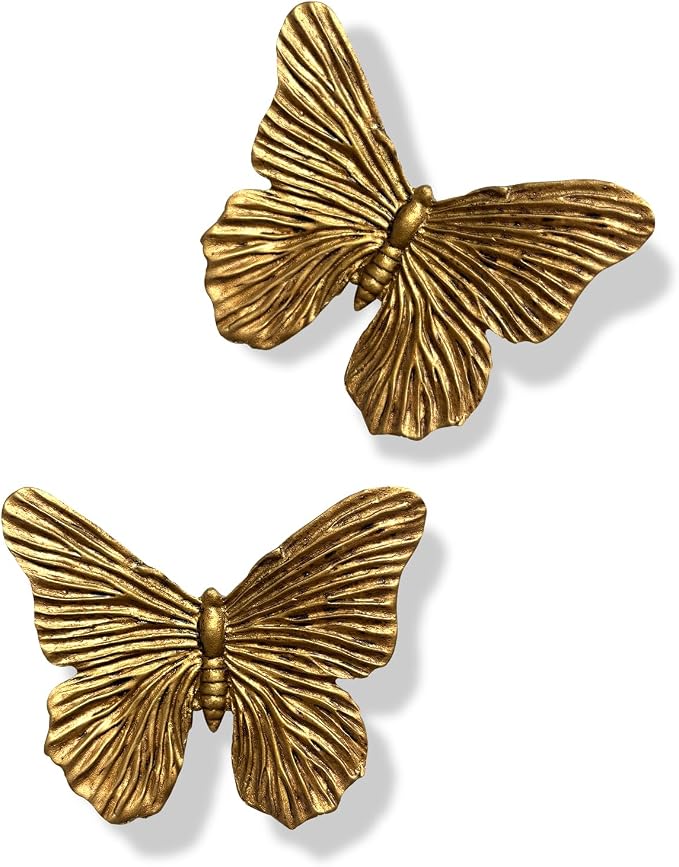 SIYOTTA Vintage 3D Butterfly Wall Art 2Pcs 5"×4" Resin Indoor Outdoor Decor | Handcrafted Vintage Resin Butterfly Wall Decor, Weatherproof for Living Room Bedroom Garden Yard Gallery Use