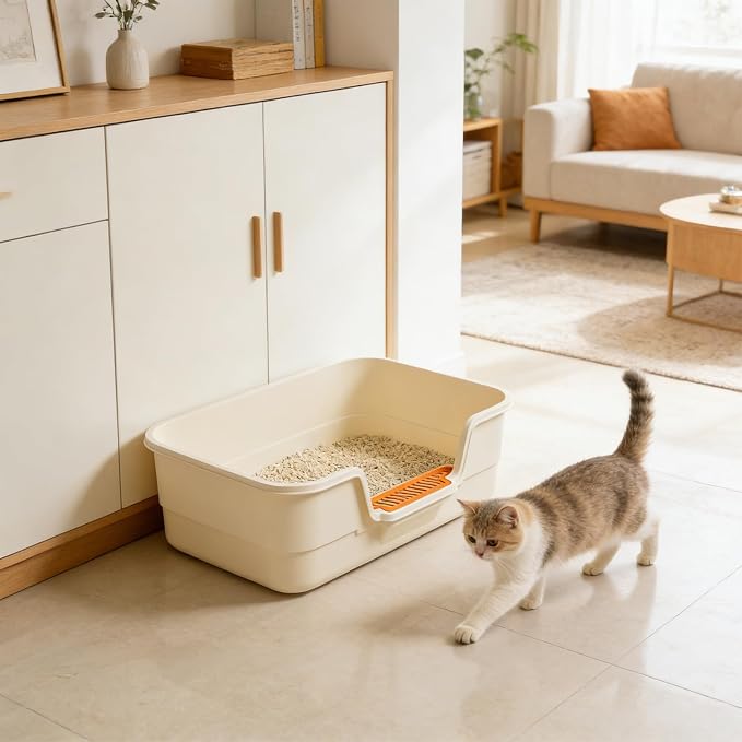 Large Cat Litter Box with Lid, Shovel, Cute Breathable Potty | Anti-Splashing Toilet,High Edges Kitty Covered Litter Boxes For Kitty Cat Litterbox For Indoor Use Cat Owners Gifts for Women