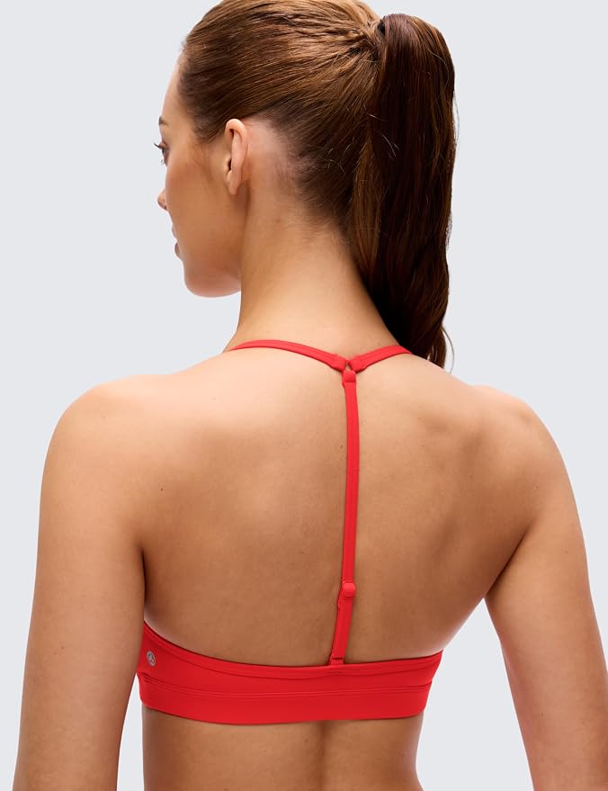 CRZ YOGA Butterluxe Soft Double Lined T-Back Sports Bras for Women - V Neck Adjustable Strap Yoga Crop Top Casual Non Padded