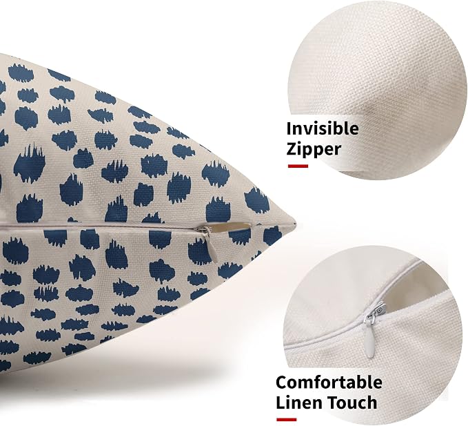 Light Blue Cream Pillow Covers 12x20 Set of 2 Boho Design Polka Dot Throw Pillows Modern Brush Strokes Print Decorative Outdoor Pillowcase Lumbar Cushion Cover Linen Pillow Case for Sofa Couch Bed