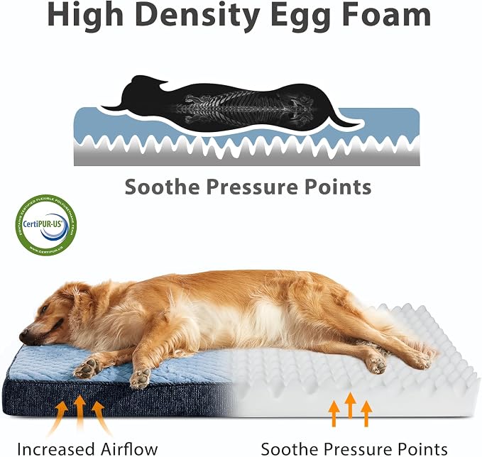 JOEJOY Orthopedic Dog Bed for Large Dogs, Washable Dog Crate Bed Large Sized with Removable Cover, Egg Memory Foam Big Pet Beds, Blue, 35"x22"