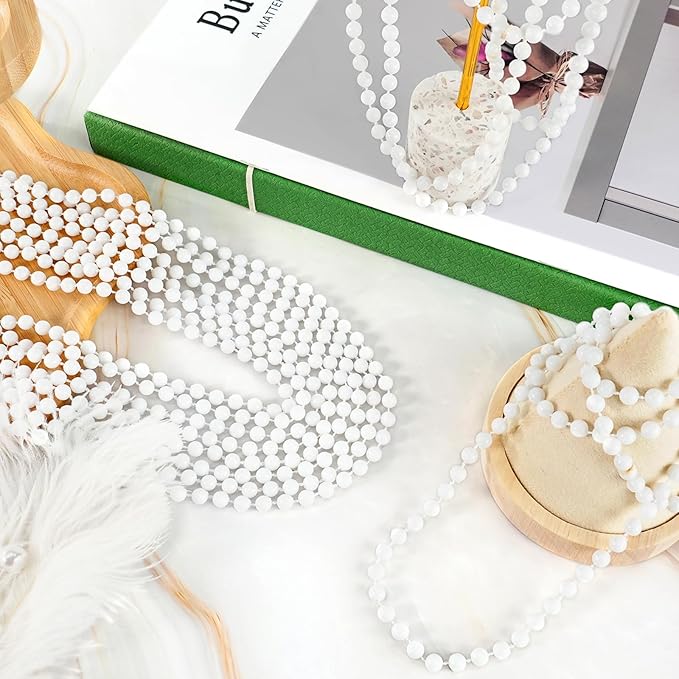 SHAOQINLIN 12 PCS White Bead Necklace, 33" White Mardi Gras Beads, Christmas Necklaces, 4th of July Beads Necklaces, Parade Throws Accessories for Christmas Independence Day New Year Party Favors