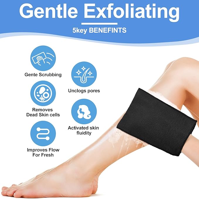 Tatuo 12 Pieces Korean Exfoliating Mitt Glove Italy Towel Body Skin Scrubber Exfoliating Scrubber for Remove Dead Skin Washcloth Korean(Small,Black)