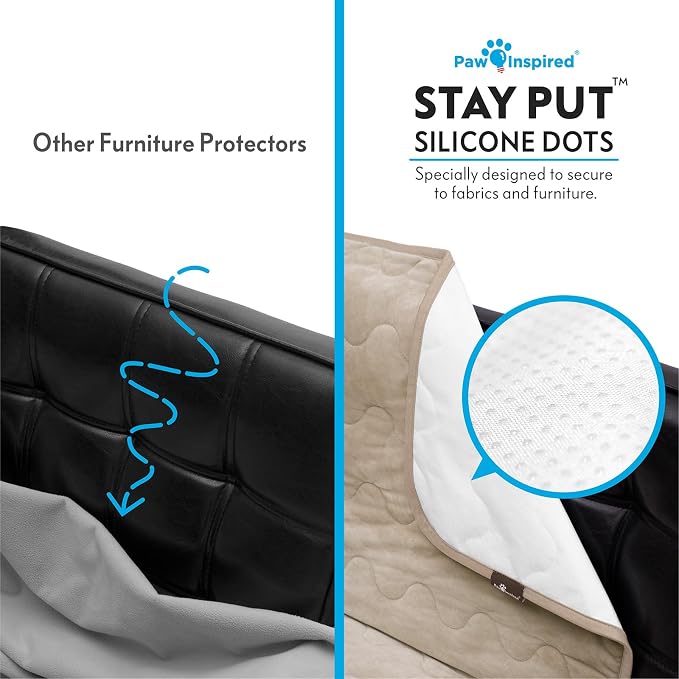 Paw Inspired Non-Slip Couch & Furniture Protector (Anti-Slip, Beige) | Waterproof, Washable Bed & Couch Cover for Dogs, Cats, and Pets, 80x90 Inch Size