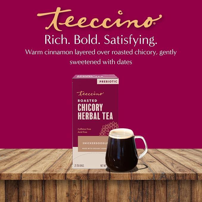 Teeccino Snickerdoodle Herbal Tea - Dessert Beverage That’s Prebiotic, Caffeine-Free & Acid Free, 25 Tea Bags