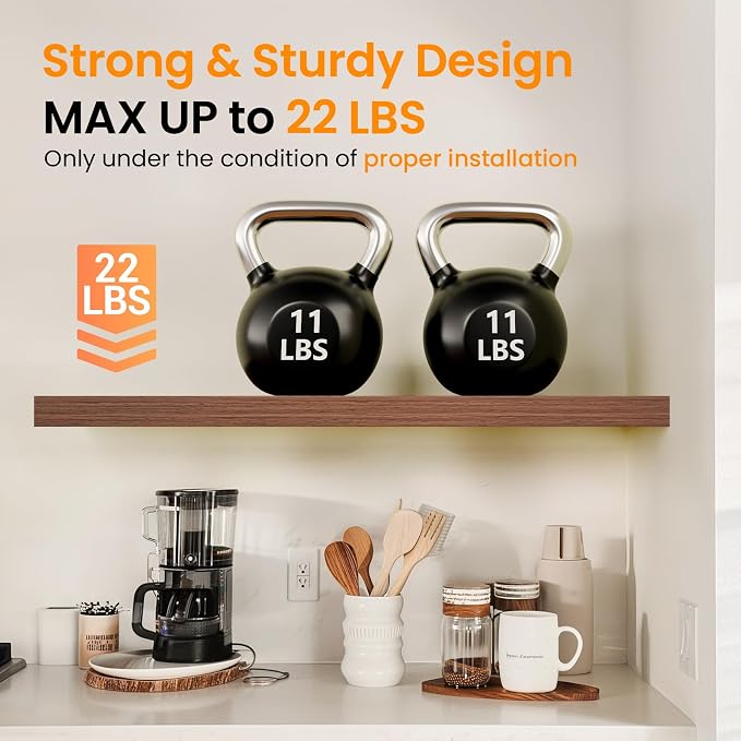 BAYKA Walnut-Like Floating Shelves 22.5in, 3Pack, Wall Mounted Wall Decor | Easy Install, 22lbs Max Load, Hidden Bracket, Shelf for Bathroom Bedroom Kitchen Books Display Storage, Multi-Wall Compatible