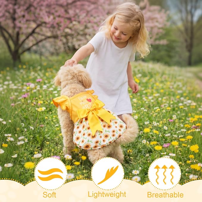 Abbylike 5 Pcs Dog Dresses for Small Dog Girl, Yellow Summer Puppy Clothes | Floral Daisy Princess Bowknot Plaid, Cute Breathable Soft Dog Skirts Outfits, for Small Medium Pets Cats Female