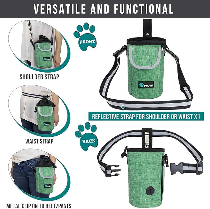 PetAmi Dog Treat Pouch, Large Hands-Free Training Bag, Green