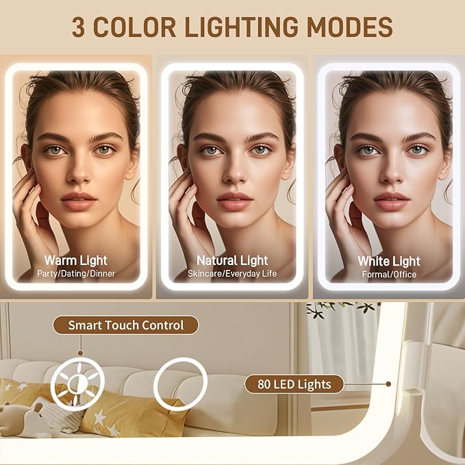 FRANO Tri-Fold Makeup Mirror with Lights, Rechargeable Mirror with 2X/3X/10X Magnification, Portable Vanity Mirror with for Travel/Desk, Gifts for Women Her
