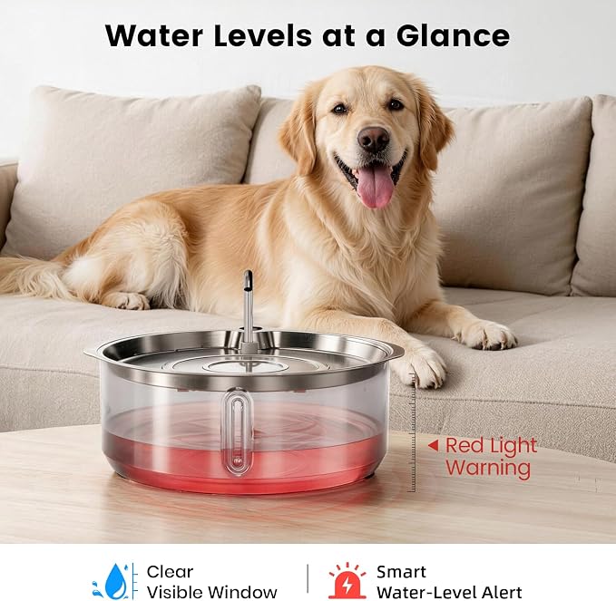 Invengo 8L/270oz Quiet Stainless Steel Dog Water Fountain, 16 Filters | 50% Thicker 6mm Steel, Dual Filters, 6-Layer Deep Purification, Under 25dB Whisper-Quiet Operation, 2 Flow Modes