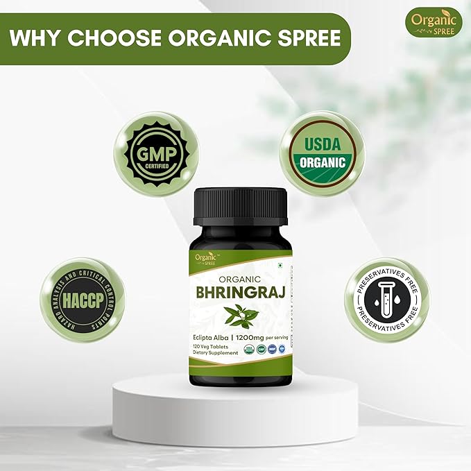 Bhringraj 120 Tablets | Eclipta Alba (Bhringraj) | USDA Organic Certified | Ayurvedic Hair Care* | Organic and Natural 120tab