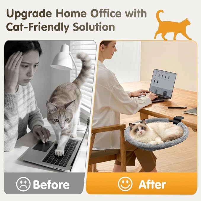 17.3" Extra Large Cat Desk Bed, 2 in 1 Comfy & Space-Saving Cats Bed for Desk, Cat Desk Hammock with Dual-Sided Reversible Mat for Hard Wall and Various Desktops-Maximum Hold Up to 40lb