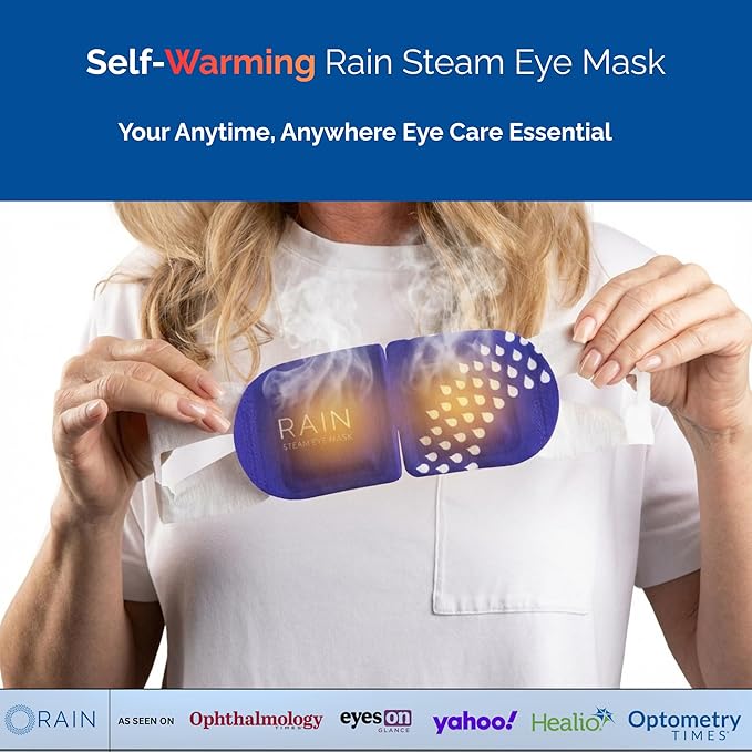 Rain Heated Eye Mask for Dry Eyes - Steam Eye Mask - Self Heating Warm Compress for Dry Eyes Relief, Stye Treatment, Moist Heat - Disposable, Unscented, No Microwave, Travel Ready, Spa (20 Masks)