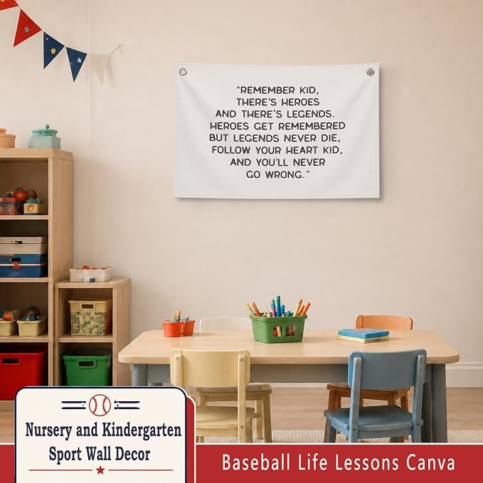 Vintage Baseball Wall Decor for Boys Room, Inspirational Sports Quote Canvas Banner, Retro Baseball Nursery Wall Art for Bedroom Playroom,Baby Shower Gifts,30x20 Inch(White)