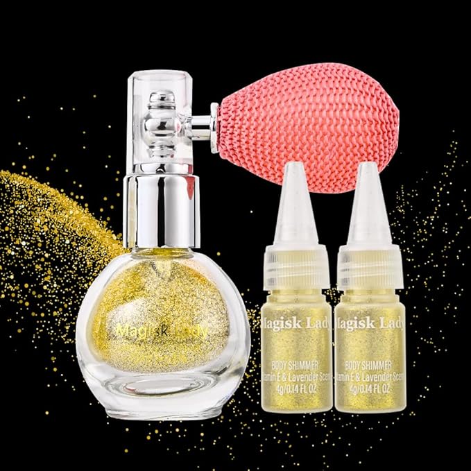 Golden Body Glitter Spray, Fine Glitter HairSpray, Body Shimmer Powder, Body Highlighter Makeup, Face Shimmer, Rave Hairspray for Festival Party Halloween Christmas