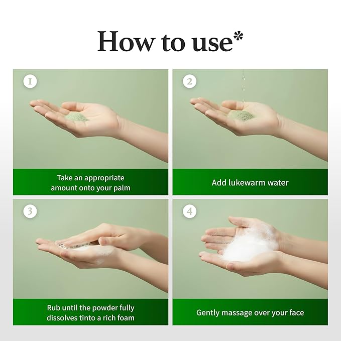 Matcha & Enzyme Powder Wash, Gentle Face Wash for Sensitive Skin, Removes Impurities, Daily Exfoliating Pore Cleansing Foam, Powder to Foam, Fragrance Free Korean Skincare 1.76 oz
