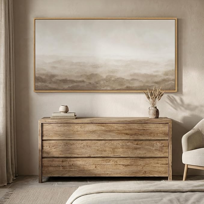 Large Framed Neutral Beige Brown Abstract Wall Art for Living Room 60x30 In | Rustic pictures, Canvas prints, Solid wood frame, Landscape paintings artwork, Minimalist wall decor for bedroom, Dining Room