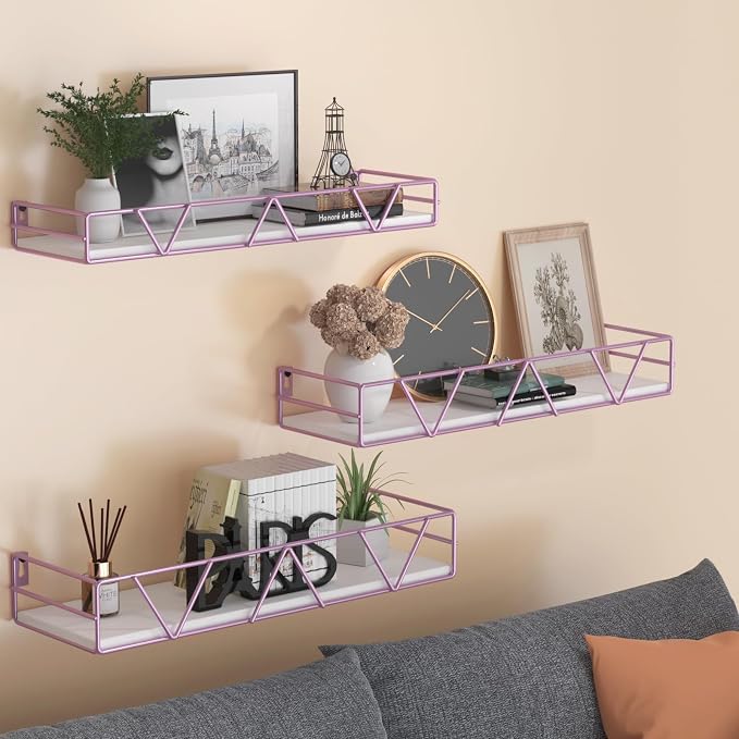Floating Shelves Set of 3, Wood Wall Shelf, Farmhouse Shelf for Bedroom | Wall Mounted Floating Shelf for Living Room, Bedroom, Bathroom, Kitchen, Office