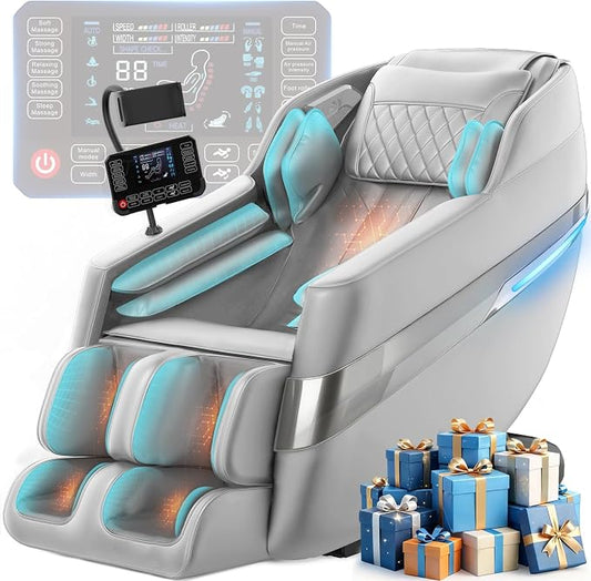 FURNIMAT 2026 Massage Chair Full Body, 3D SL-Track Zero Gravity Shiatsu Massage Chair Recliner with AI Control, Body Scan, Airbags, Heating, Foot Roller, Auto Modes, Bluetooth Speaker (Light Gray)