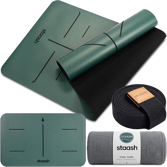 STAASH Premium Yoga Set – PU & Natural Rubber Mat + Towel + Strap + Knee Pad – Non-Slip Grip, Eco-Friendly, Studio Quality