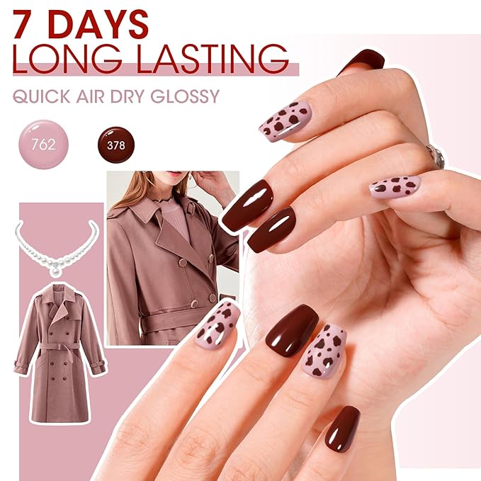 GELLEN Nail Polish Set, Nude Red Brown Quick Dry Traditional Regular Nail Polish Fall Winter 6 Colors Set for Finger Toe & Acrylic Fake Nails Home Salon, Non UV Gel, TPO HEMA Free, Non-toxic