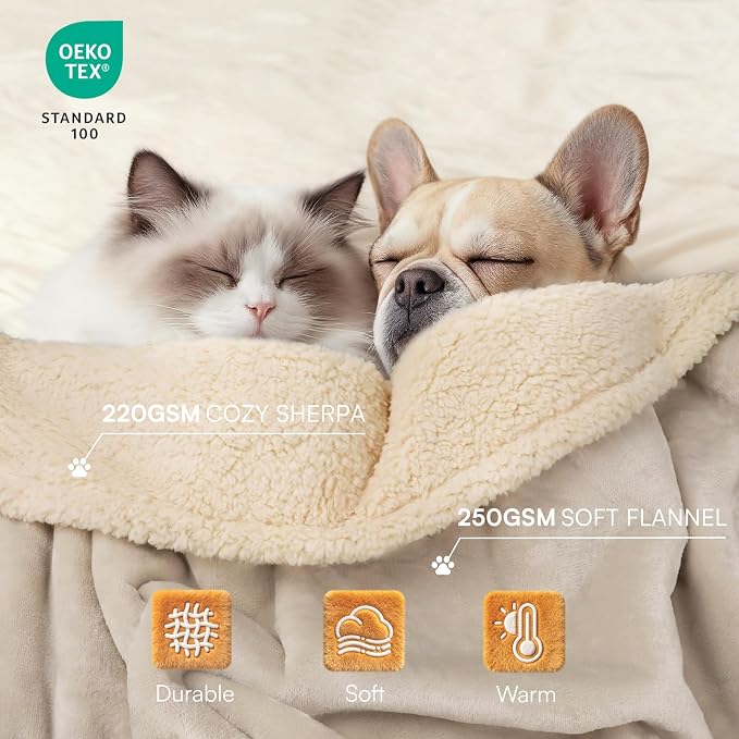 Luciphia Waterproof Pet Blanket, Liquid Pee Proof Dog Blanket for Sofa Bed Couch, Reversible Sherpa Fleece Furniture Protector Cover for Small Medium Large Dogs Cats, Grey Beige X-Large（85" x 57"） | waterproof pet blanket sherpa fleece reversible couch...