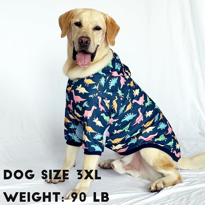 Dog Hoodie Pullover Sweatshirts Soft and Stretch Pets Clothes Navy Dinosaur Hooded for Medium Large Dogs（Navy Dinosaur XL）