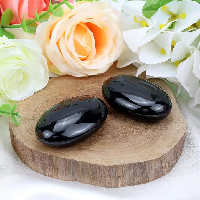 MAIBAOTA 2.4" Large Black Obsidian Crystal Stone Polished Palm Stone Healing Crystals 0.7" Thick Natural Reiki Gemstone Worry Stone Energy Balancing Anxiety Stress Relief Meditation 1 Pc