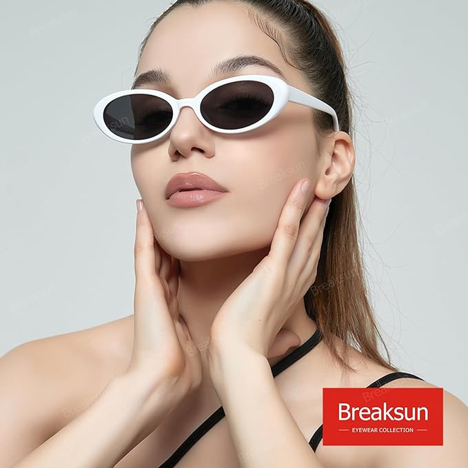 Breaksun Retro Oval Sunglasses for Women Men Fashion Small Oval Sunglasses 90s Vintage Shades