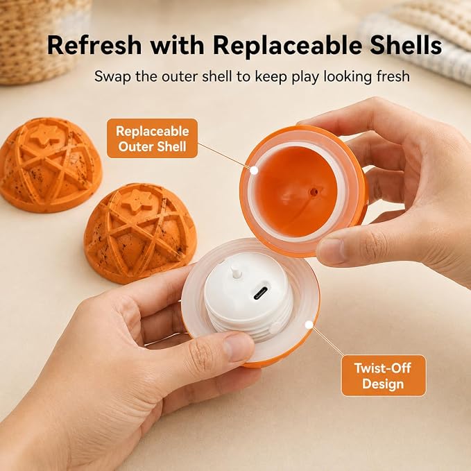 Replacement Shell for Interactive Dog Ball Toy, Tough Rubber Outer Cover with Secure 4-Turn Thread, Replacement Accessory Only, No Electronic Core, Orange