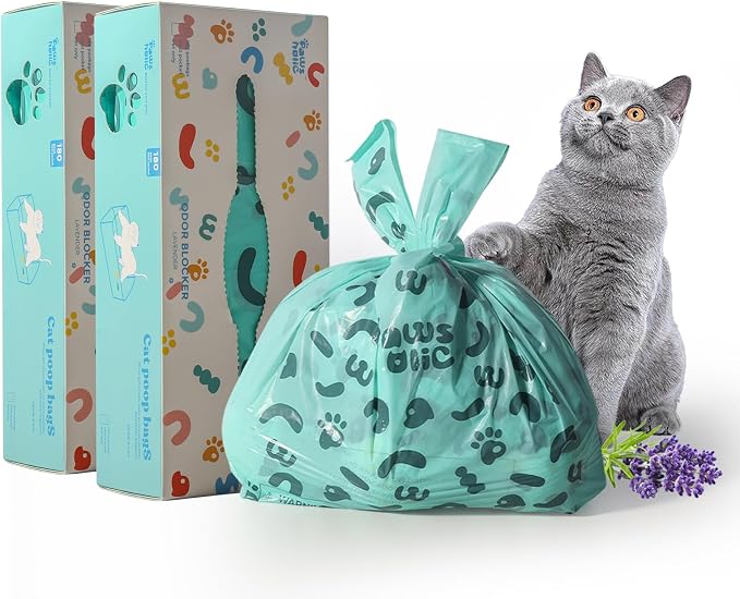 Cat Litter Disposal Bags and Dog Poop Bags with Handle,Cornstarch Based Extra Thick and Guaranteed Leak Proof Poop bags for Kitty and Doggy(360 Count 1.1 Gallon,Lavender Scent)
