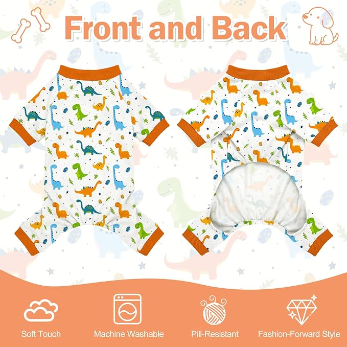 Dog Pajamas for Small Medium Dogs Pjs Orange Dinosaurs Dog Onesie Breathable Puppy Pj Pet Stretchy Soft Sleepwear for Spring Summer Costume-S