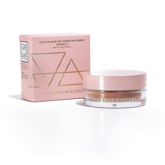 The Good Mineral Loves-You-Back 3in1 Mineral Powder Foundation (CARAMEL 4) | Designed for Acne-Prone, Sensitive Skin | Hyperpigmentation | Covers Dark Circles | 3IN1 - Concealer, Foundation + Powder