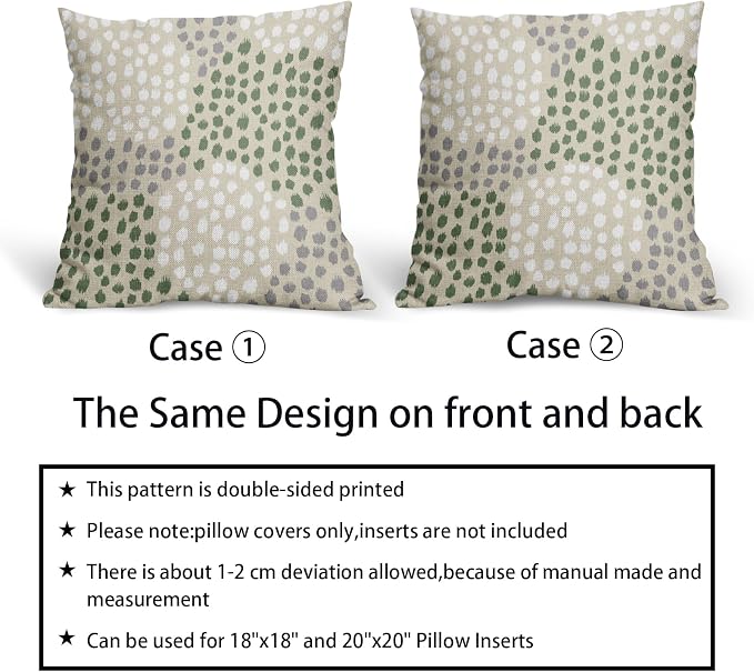 Sage Green White Pillow Covers 20x20 Set of 2 Boho Gray Polka Dot Throw Pillows Modern Trendy Print Decorative Outdoor Farmhouse Pillowcase Cushion Cover Linen Pillow Case Decor for Sofa Couch Bed