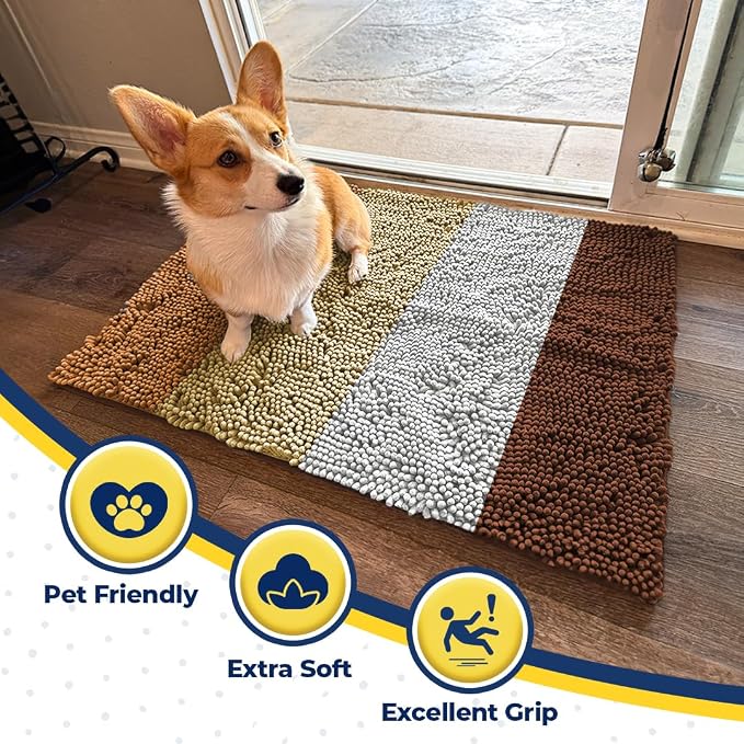 Muddy Mat® Super Absorbent Chenille Dog Door Mat for Muddy Paws – Non-Slip, Machine Washable Indoor Entry Rug, Quick-Dry Pet Mat for Entryway – Earthy Stripes 19"x30"