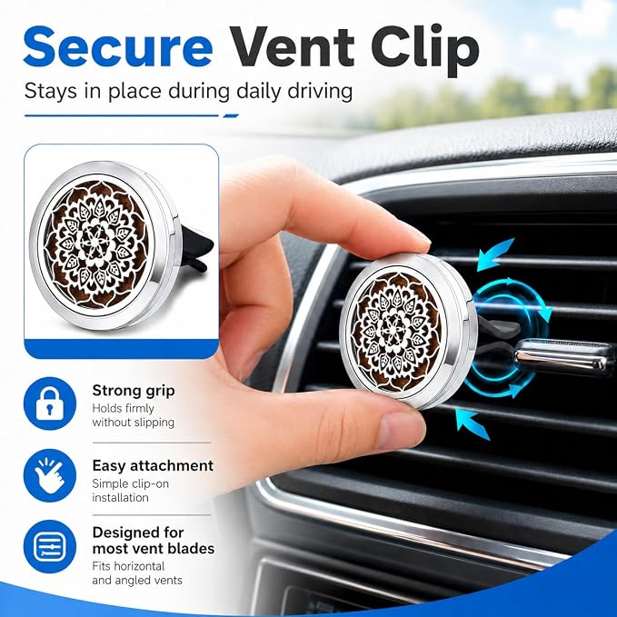 2 Pack Car Vent Essential Oil Diffuser Clips, Silver Tree of Life Air Freshener Vent Clips with 30 Colorful Felt Pads, Reusable Metal Car Aroma Diffuser for Essential Oils, Perfume