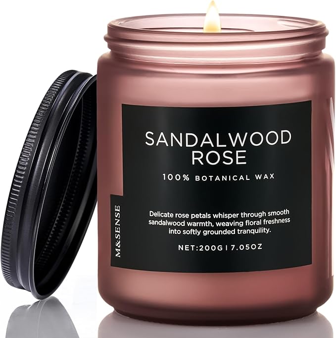 M&SENSE Sandalwood Rose Home Scented Candles, 7.05oz Natural Soy Wax, 50 Hours Slow Burning Romantic Smelling Scent for Women, Housewarming Gifts for Family Friends