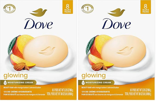 Dove Beauty Bar Soap Glowing Mango & Almond Butters,for Radiant Skin,Illuminates Skin 3.75 oz,(Pack of 16)
