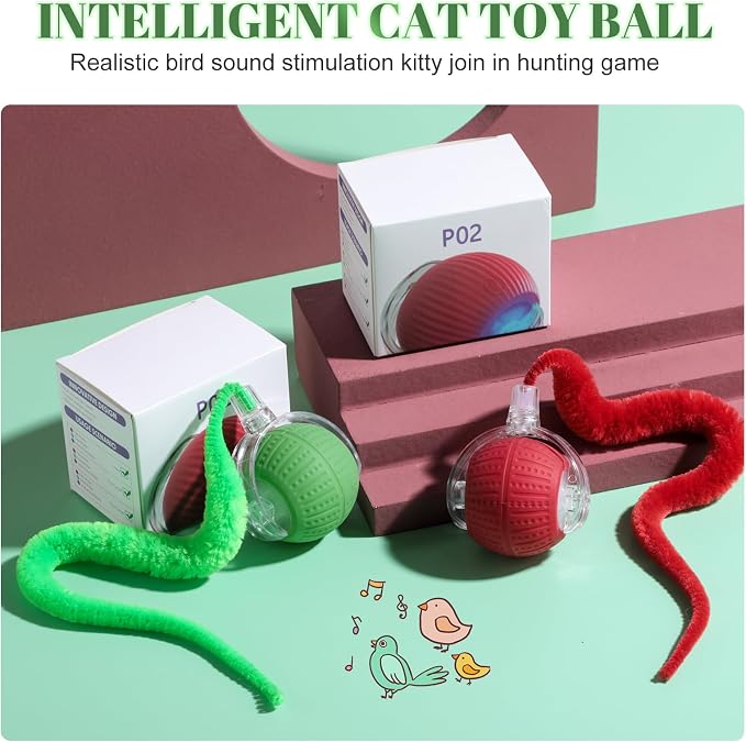2 PCS Interactive Cat Toys for Indoor Cats, Fast Rolling on Carpet Flash and Motion Activated Cat Balls for Bored Indoor Cats