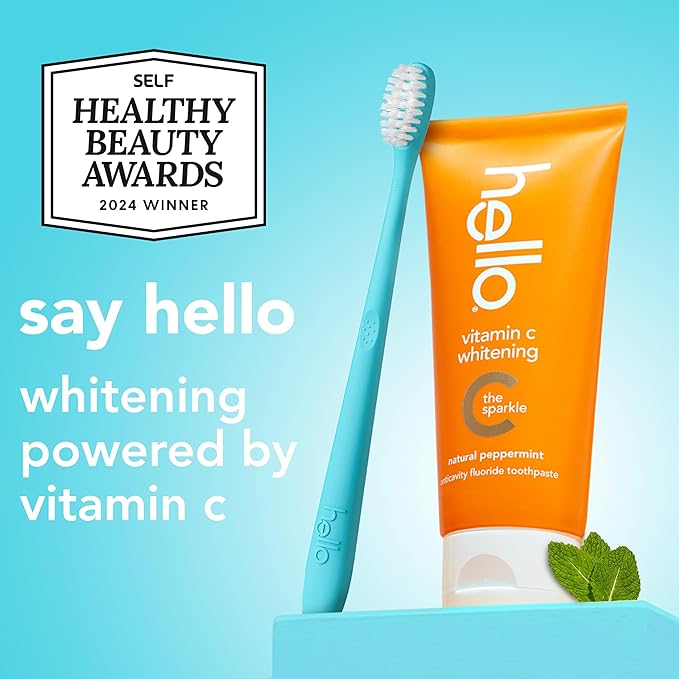 Hello Vitamin C Whitening Toothpaste with Fluoride, Whitening SLS Free Toothpaste Pack, Up to 2 Shades Whiter Teeth, No Peroxide, Safe for Everyday Use, Natural Peppermint, 2 Pack, 4.0 Oz Tubes