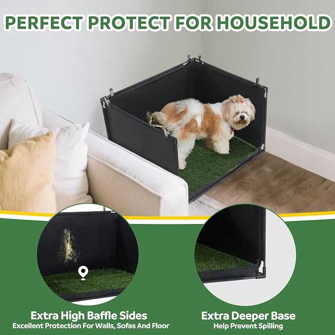 MABOZOO Dog Pee Pad Holder with Artificial Grass, 25 * 21 * 15.7 in Foldable Indoor Dog Potty Tray with Hemmed Edge, No Spill Pee Pad Holder Tray Puppy Litter Box for Dogs