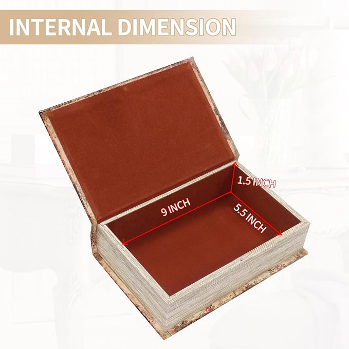 Decorative Vintage Book Shaped Trinket Storage Box Rose Pattern | French Vintage Book Box Coffee Table Decoration