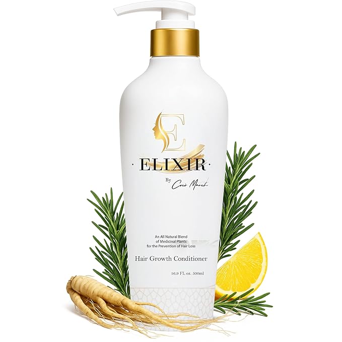 Elixir by Cocó March Hair Growth Conditioner for Women – Plant-Based, Paraben-Free, No Harsh Chemicals, Anti-Frizz Deep Conditioner for Fuller, Stronger Hair, Curly Hair Friendly, 16.9 fl oz, 500 ml
