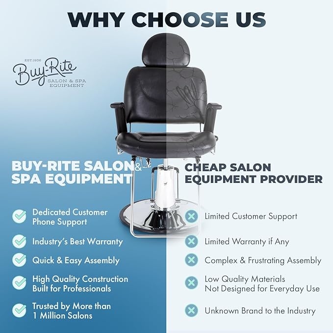 Buy-Rite Sue Reclining Styling Chair - All-Purpose Hydraulic Salon Chair for Hair Stylists & Barbers, Adjustable Headrest, 150° Recline, Heavy-Duty Chrome Base, SY-6769AP