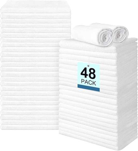 UNIMADE 48 Pack Hand Towels Set - Highly Absorbent and Quick Drying Microfiber Gym Towels, Premium Wash Cloths for Bathroom, Salon, Gym, Shower, Hotel, and Spa - 16x27 inch (White)