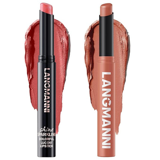 Jolilab 2Pcs Glitter Lip Kit - Velvet Matte & Nude Matte Lipstick + Glitter Lip Gloss/Glitter Lipstick High Pigmented Long-Lasting Waterproof Beauty Cosmetics Gift for Women Girls(#10+05)