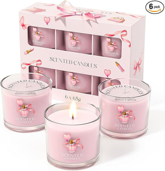 CHILLFLAME Pink Candles, Scented Candle Gift Set for Stress Relief, 6 Votive Candles for Women and Men, Birthday Candle Gifts for Women, Candles Gifts for Women (Pink, 14 oz)