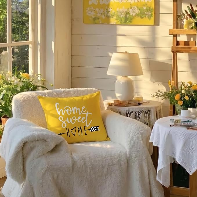 YCOLL Pillow Covers 20x20 Set of 4, Modern Sofa Throw Pillow Cover, Decorative Outdoor Linen Pillow Covers Set of 4 for Couch Sofa Bed and Car, Yellow