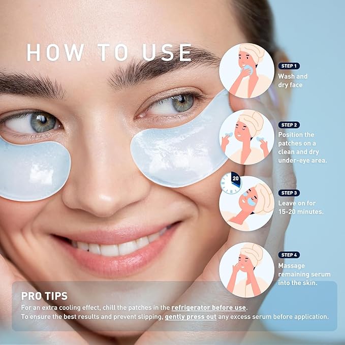 Under Eye Patches for Dark Circles & Puffiness – Hydrating Hydrogel Eye Patches with Niacinamide & Hyaluronic Acid, Cooling Undereye Eye Pads, 60 PCS (30 Pairs), Blue